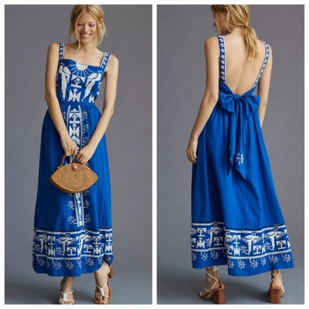 NWT Farm Rio Anthropologie embroidered maxi dress xs